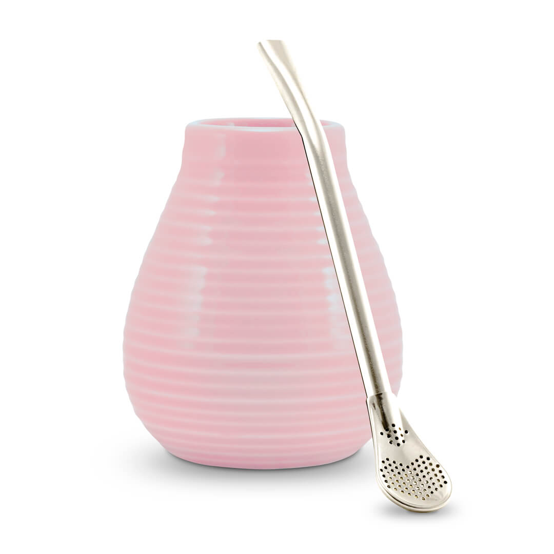 Kalebasse Keramik mit Bombilla rosa