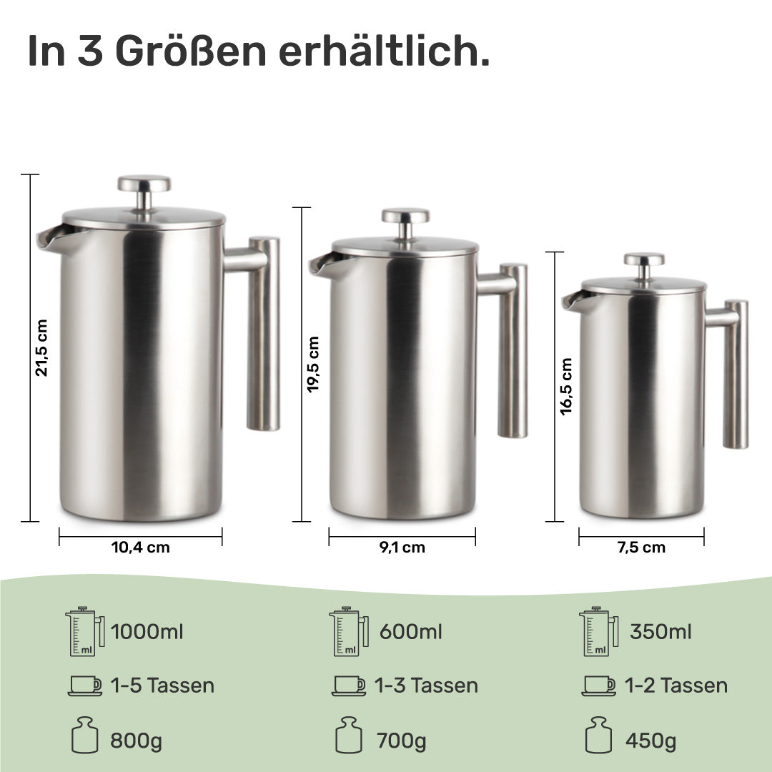 French Press in 3 Größen – 350ml, 600ml, 1000ml