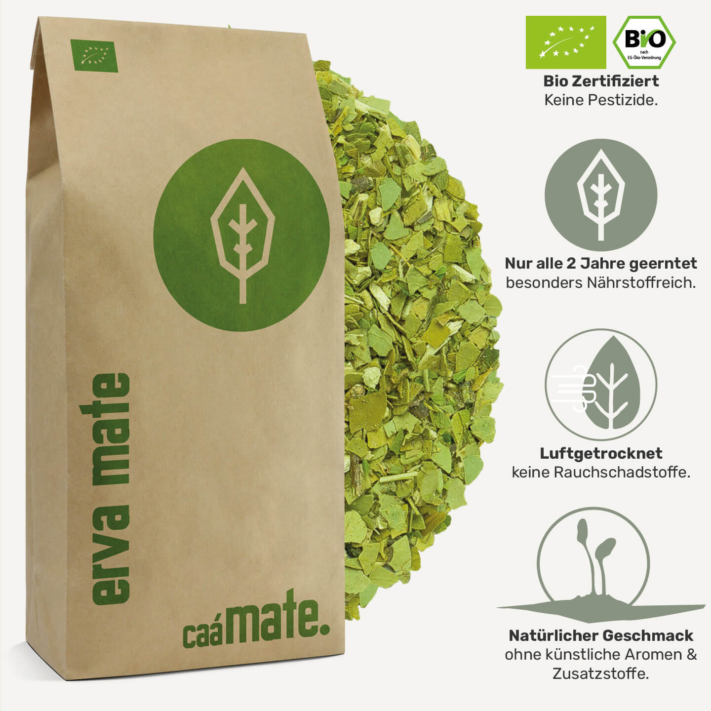 Bio Mate Tee Qualitätsmerkmale: luftgetrocknet, ohne PAK, fair gehandelt