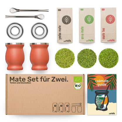 Mate Tee Set fuer zwei Edelstahl rot caamate