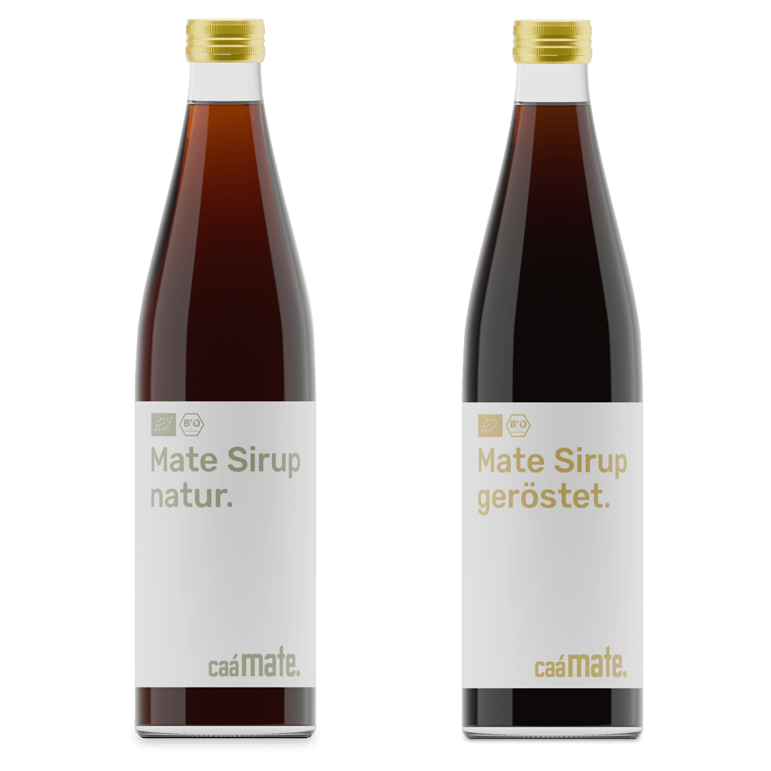 Mate-Sirup geröstet und Mate-Sirup natur Flaschen