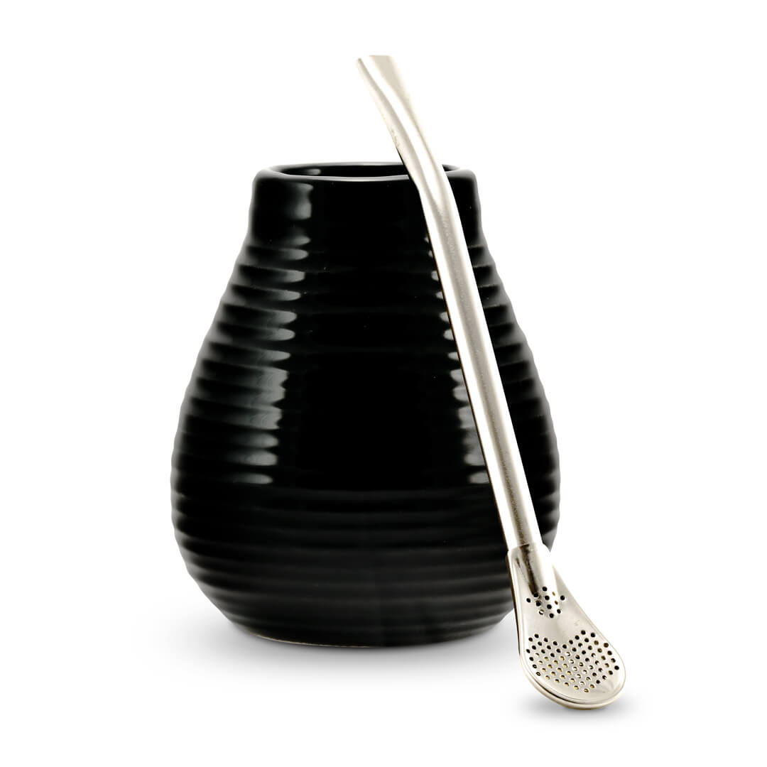 Kalebasse Keramik mit Bombilla schwarz